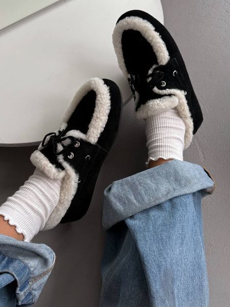 Жіночі зимові замшеві лофери з хутром Miu Miu Winter Loafers Suede Black 1007 фото