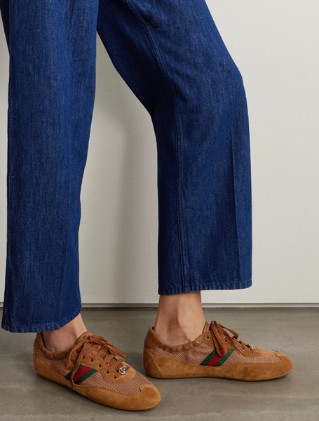 Жіночі кеди Gucci Shift Sneakers in Brown Fabric & Suede Premium 37 94385 фото