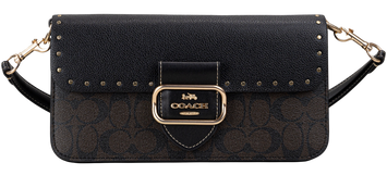 Сумка Coach Morgan Shoulder Bag in Colorblock Signature Canvas with Rivets Brown Black Multi/Gold 0584 фото