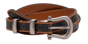 Ремінь Celine Western Belt in Triomphe Canvas and Calfskin/Silver 66155 фото