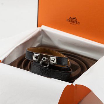 Ремінь Herm&egrave;s Rivale 18 Belt in Black Calfskin/Palladium Buckle 0388 фото