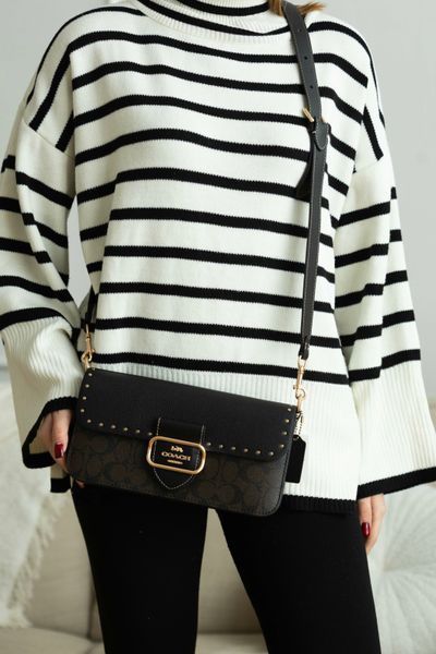 Сумка Coach Morgan Shoulder Bag in Colorblock Signature Canvas with Rivets Brown Black Multi/Gold 0584 фото