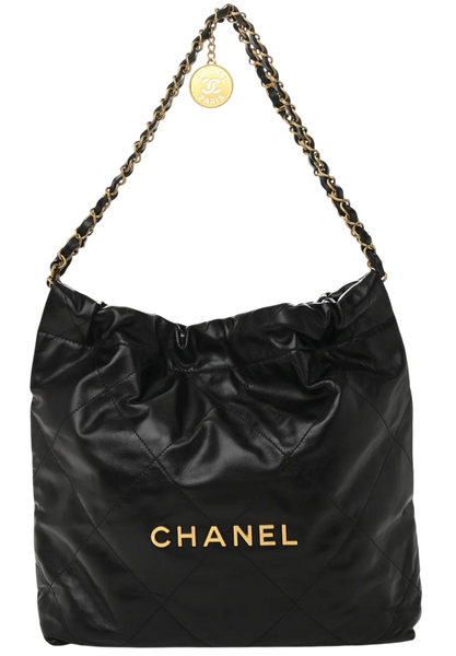 Сумка Chanel 22 Small Hobo Bag in Black Shiny Quilted Calfskin & Gold-Tone Metal 10183 фото