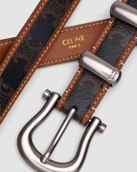 Ремінь Celine Western Belt in Triomphe Canvas and Calfskin/Silver 66155 фото