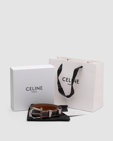 Ремінь Celine Western Belt in Triomphe Canvas and Calfskin/Silver 66155 фото