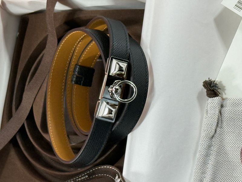 Ремень Herm&egrave;s Rivale 18 Belt in Black Calfskin/Palladium Buckle 0388 фото