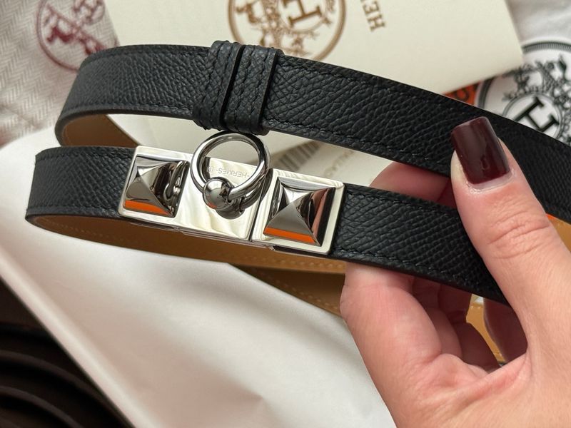 Ремень Herm&egrave;s Rivale 18 Belt in Black Calfskin/Palladium Buckle 0388 фото