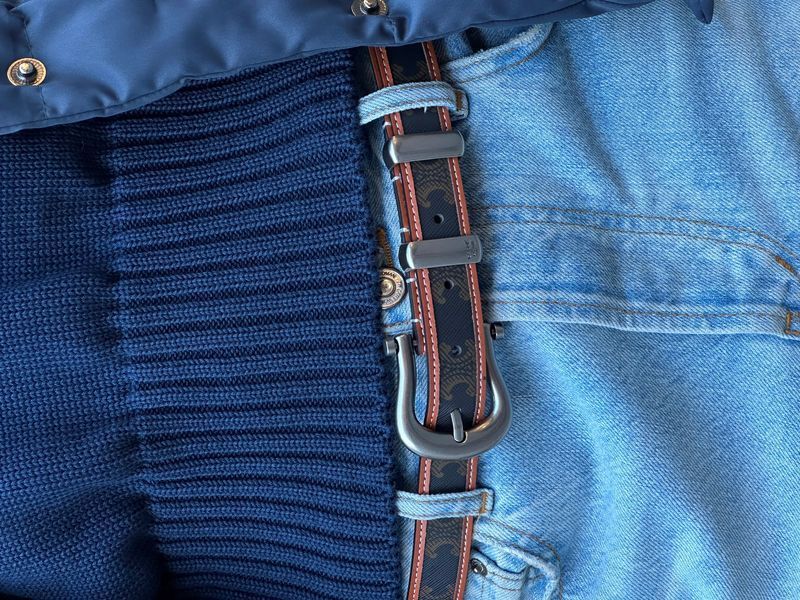 Ремінь Celine Western Belt in Triomphe Canvas and Calfskin/Silver 66155 фото