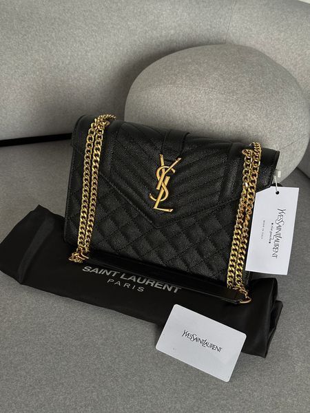 Cумка Saint Laurent Envelope Medium in Quilted Grain De Poudre Embossed Black Leather 0400 фото