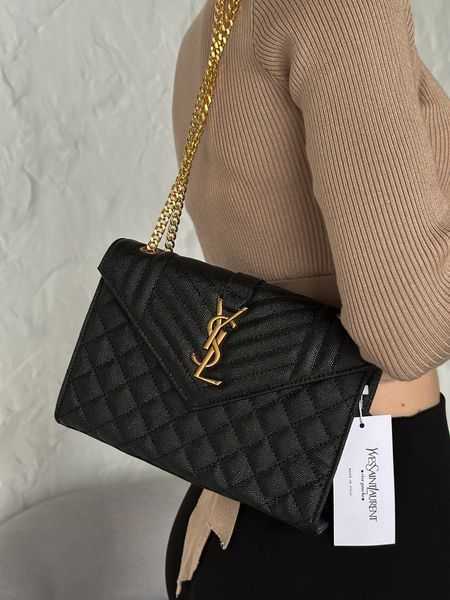 Cумка Saint Laurent Envelope Medium in Quilted Grain De Poudre Embossed Black Leather 0400 фото