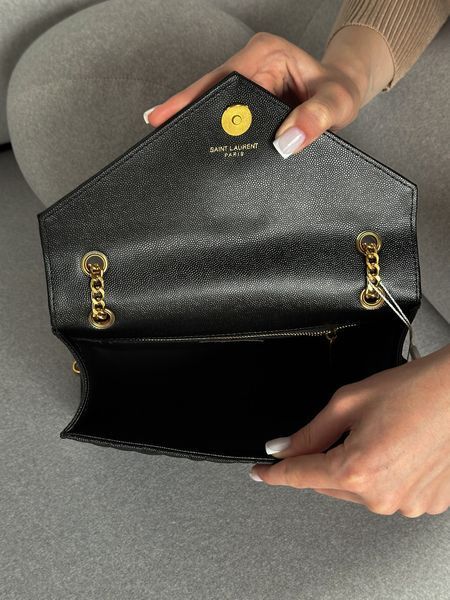 Cумка Saint Laurent Envelope Medium in Quilted Grain De Poudre Embossed Black Leather 0400 фото