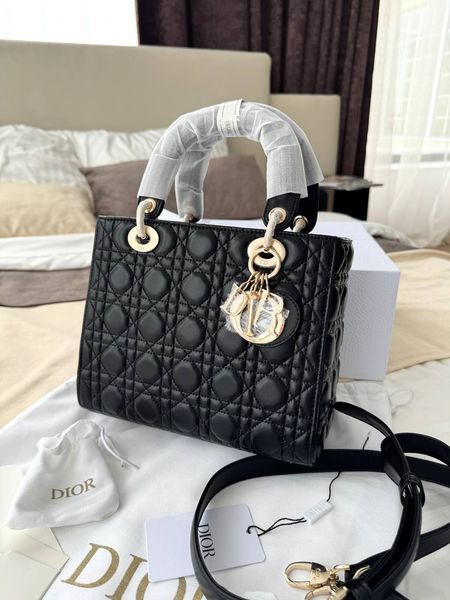 Сумка Christian Dior Medium Lady Dior Bag in Black Cannage Lambskin with Gold Hardware Premium 6073 фото