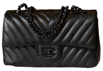 Сумка Chevron Classic Double Flap Bag in Black Lambskin Leather/Black Hardware Premium 0340 фото