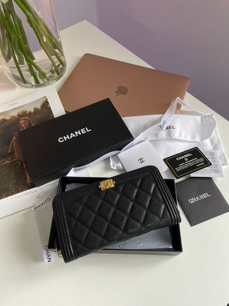 Гаманець Chanel Boy Wallet Black/Gold 88158 фото