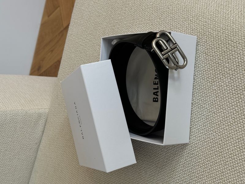Ремінь Balenciaga BB Unisex Belt in Black Leather with Antique Palladium Buckle Premium Quality 66153 фото