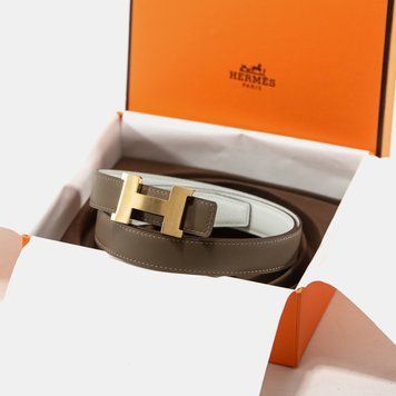 Ремінь Herm&egrave;s Mini Constance Belt Buckle & Reversible Leather Etoupe/White 0386 фото