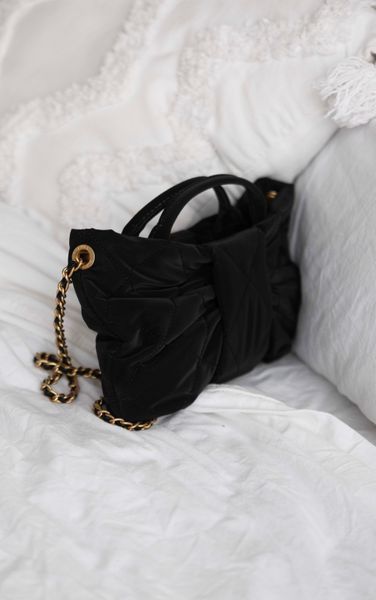 Сумка Chanel Mini Bow Bag Velvet-Effect Nylon & Gold-Tone Metal  Black 0589 фото