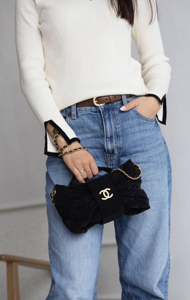 Сумка Chanel Mini Bow Bag Velvet-Effect Nylon & Gold-Tone Metal  Black 0589 фото