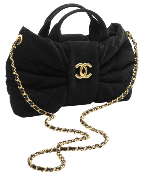 Сумка Chanel Mini Bow Bag Velvet-Effect Nylon & Gold-Tone Metal  Black 0589 фото