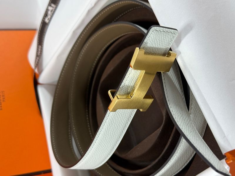 Ремінь Herm&egrave;s Mini Constance Belt Buckle & Reversible Leather Etoupe/White 0386 фото