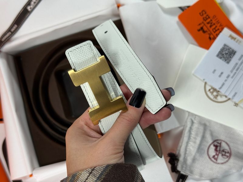 Ремінь Herm&egrave;s Mini Constance Belt Buckle & Reversible Leather Etoupe/White 0386 фото