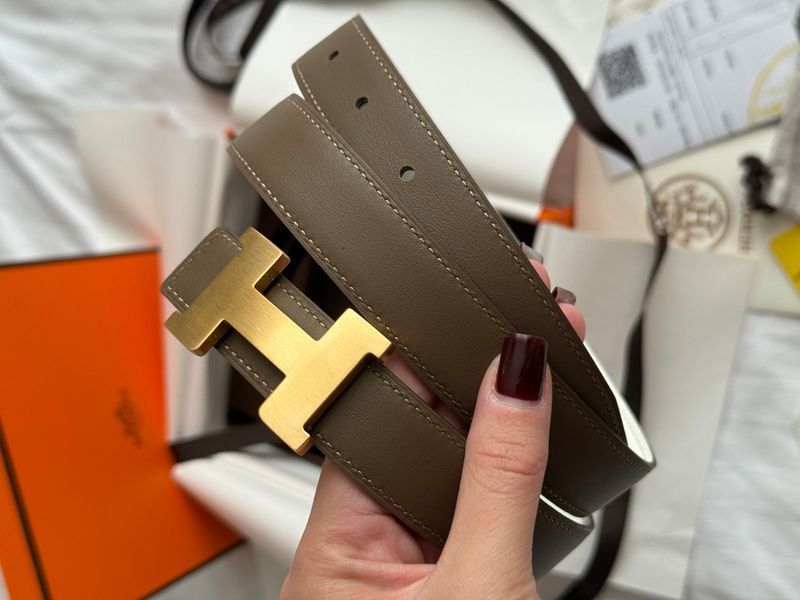 Ремінь Herm&egrave;s Mini Constance Belt Buckle & Reversible Leather Etoupe/White 0386 фото