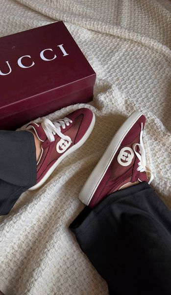 Женские кеды Gucci G74 Interlocking G Sneakers in Bordeaux Suede Premium 37 94383 фото