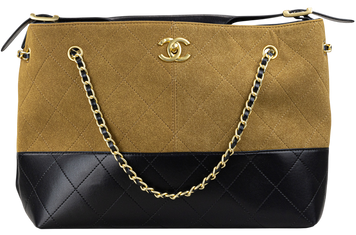 Сумка Chanel Hobo Shopping Tote Bag 35 in Camel Suede/Black Quilted Calfskin/Gold Hardware 596 фото