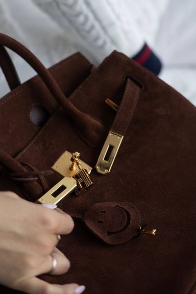Сумка Herm&eacute;s Birkin 30 in Chocolate Veau Doblis Suede/Gold Hardware 0592 фото