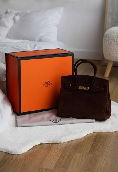 Сумка Herm&eacute;s Birkin 30 in Chocolate Veau Doblis Suede/Gold Hardware 0592 фото