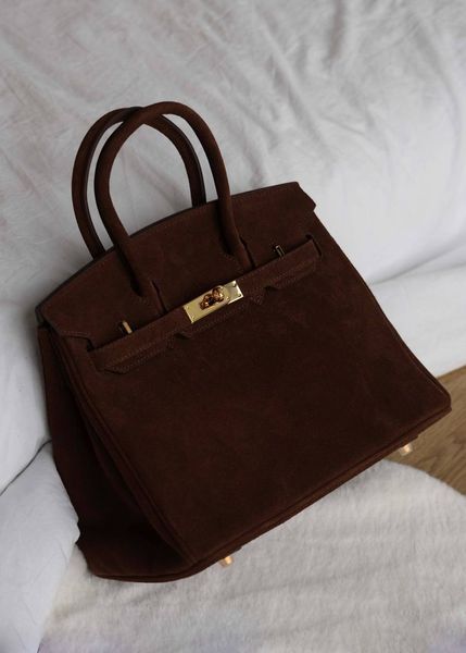 Сумка Herm&eacute;s Birkin 30 in Chocolate Veau Doblis Suede/Gold Hardware 0592 фото