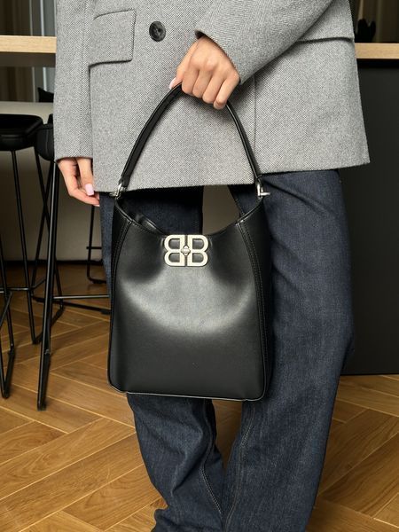 Сумка Balenciaga Soft Hobo Bag in Black Peach Calfskin/Silver Hardware 99547 фото
