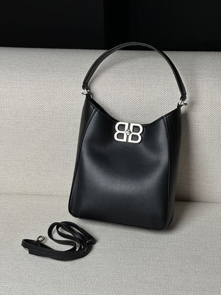 Сумка Balenciaga Soft Hobo Bag in Black Peach Calfskin/Silver Hardware 99547 фото