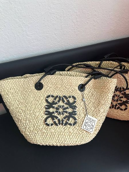 Соломенная сумка Loewe Medium Anagram Raffia Basket Bag Natural/Black 97544 фото