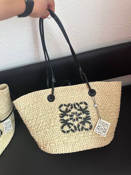 Соломенная сумка Loewe Medium Anagram Raffia Basket Bag Natural/Black 97544 фото