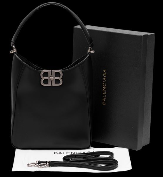 Сумка Balenciaga Soft Hobo Bag in Black Peach Calfskin/Silver Hardware 99547 фото