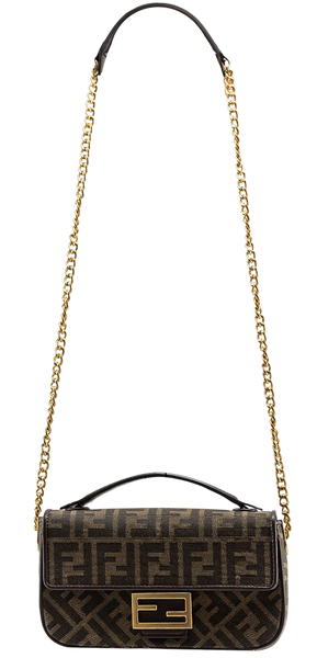 Сумка Fendi Baguette Chain Midi Bag in Brown FF Jacquard 0336 фото