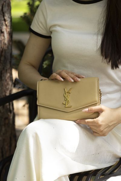 Сумка Saint Laurent Uptown Chain Wallet in Grain De Poudre Embossed Beige Leather 0385 фото