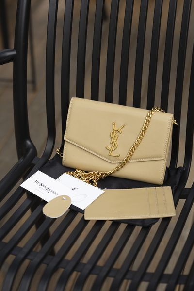 Сумка Saint Laurent Uptown Chain Wallet in Grain De Poudre Embossed Beige Leather 0385 фото