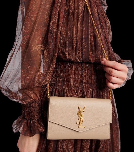 Сумка Saint Laurent Uptown Chain Wallet in Grain De Poudre Embossed Beige Leather 0385 фото