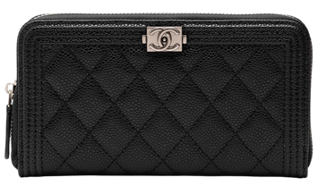 Кошелек Chanel Boy Wallet in Black Caviar Quilted Leather/Silver Metal 88158 фото