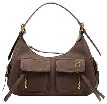 Cумка Pinko Suede Cargo Shoulder Bag with Pockets Brown/Antique Gold 991188 фото