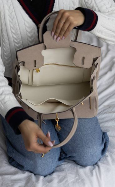 Сумка Herm&eacute;s Birkin 30 in Gris Veau Doblis Suede/Gold Hardware 0592 фото