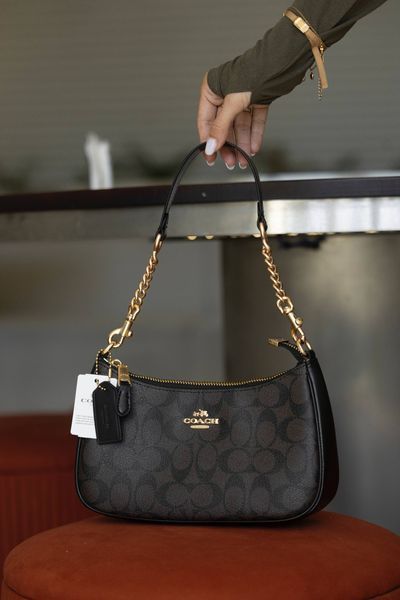Cумка Coach Teri Crossbody Bag in Signature Canvas Gold/Walnut/Black 0416 фото