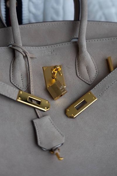 Сумка Herm&eacute;s Birkin 30 in Gris Veau Doblis Suede/Gold Hardware 0592 фото