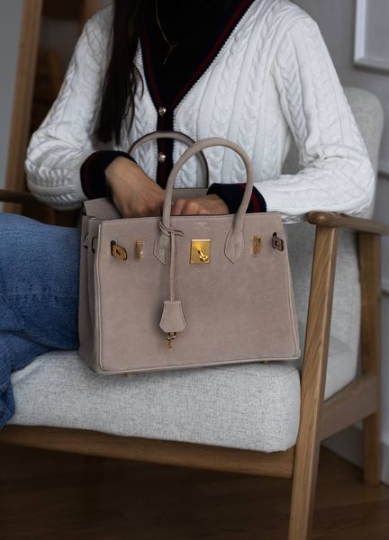 Сумка Herm&eacute;s Birkin 30 in Gris Veau Doblis Suede/Gold Hardware 0592 фото