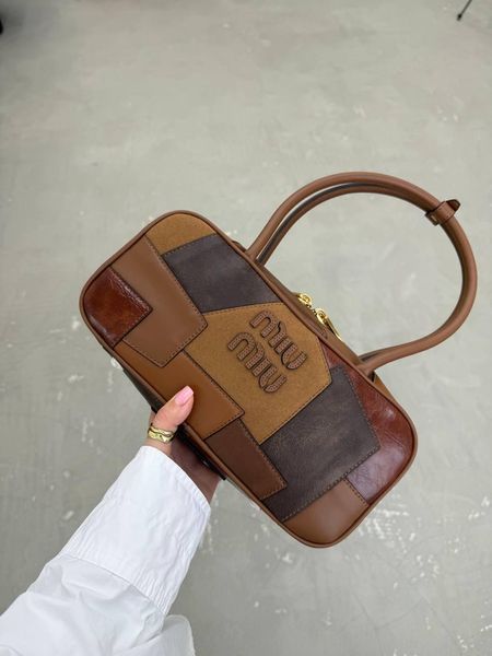 Брендова жіноча сумка Miu Miu Beau Leather Patchwork Bag in Cognac 446 фото