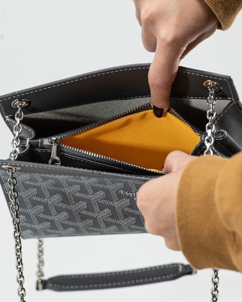 Сумка Goyard Rouette Structur&eacute; PM Bag Goyardine Canvas & Chevroches Calfskin Navy Grey 0394 фото