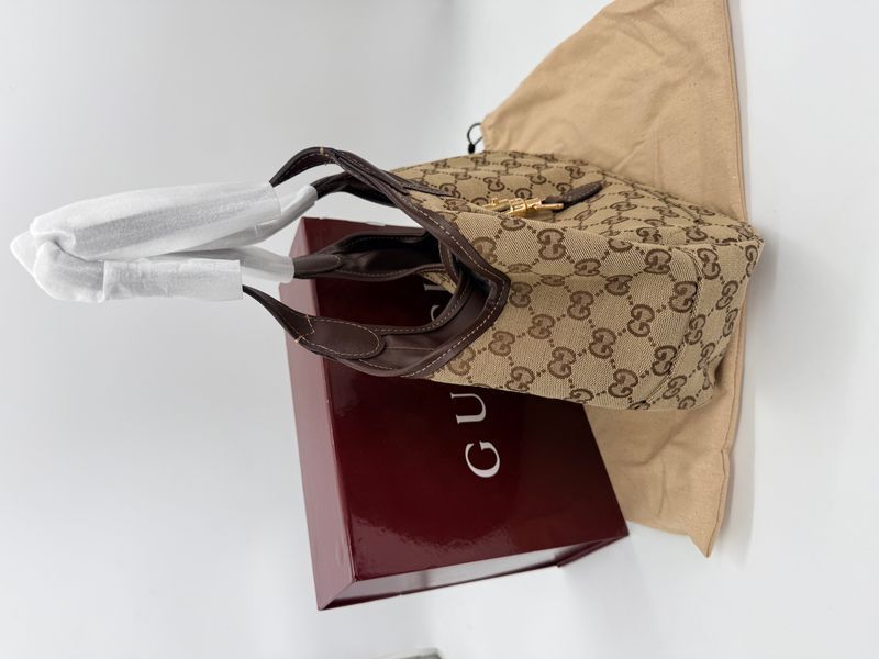 Сумка Gucci Mercato Small Tote Bag in Sand and Dark Brown GG Canvas with Gold-Toned Hardware Premium 1610 фото