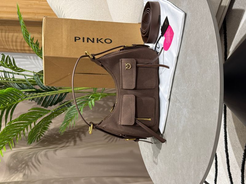 Cумка Pinko Suede Cargo Shoulder Bag with Pockets Brown/Antique Gold 991188 фото